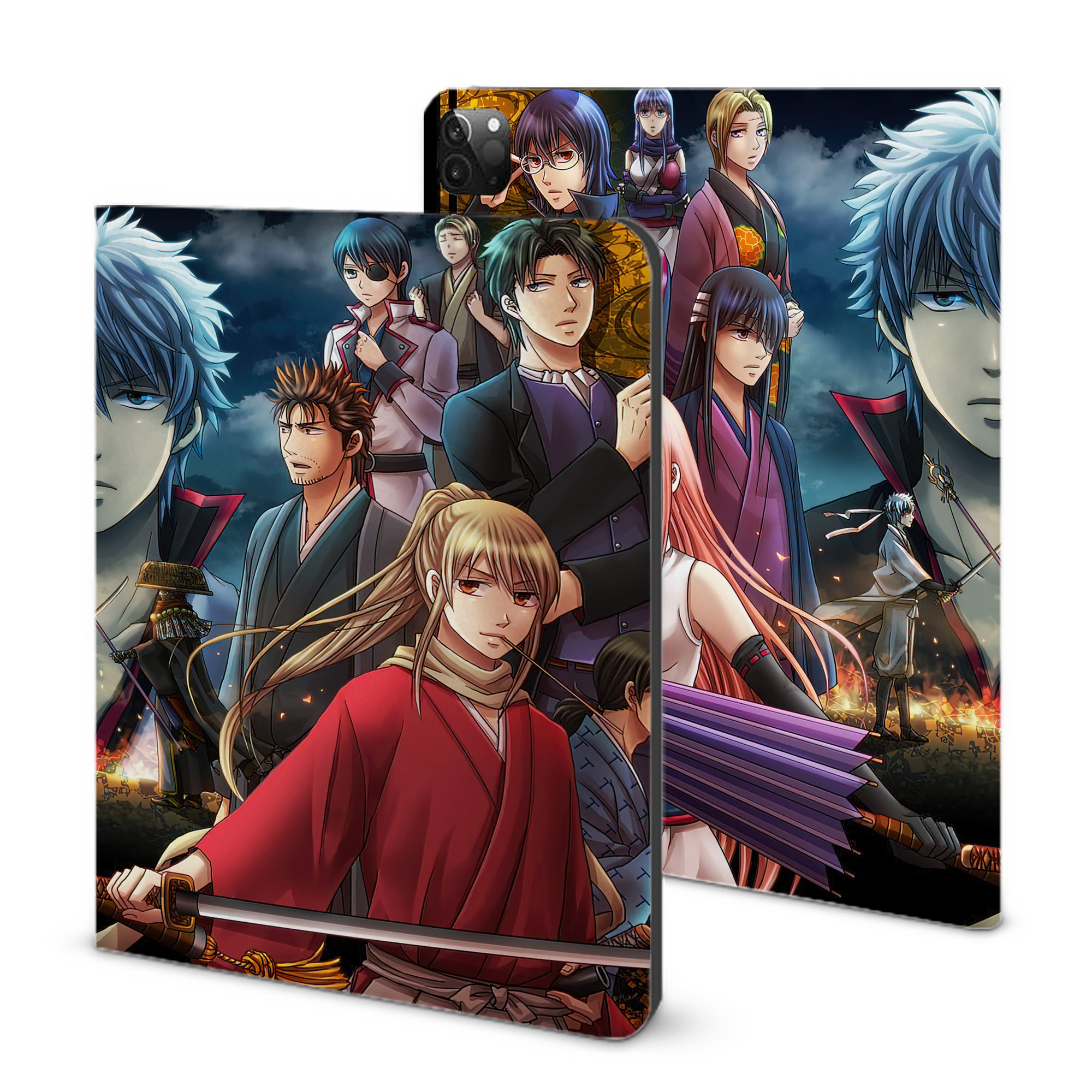 （画像用） ぎんたま 坂田銀時（さかたぎんとき） 神楽 志村新八（しむら しんぱち） GINTAMA Sakata Gintoki Kagura Shimura Shinpachi IPadケース ペンホルダー付き ブックスタイルデザイン